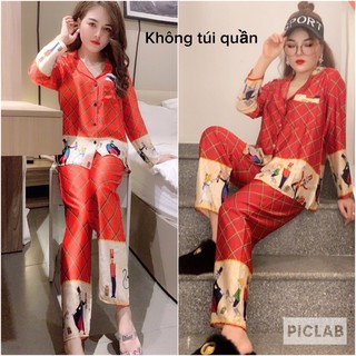 Bộ lụa satin lính tay dài( có túi quần) - Hàng nhập khẩu