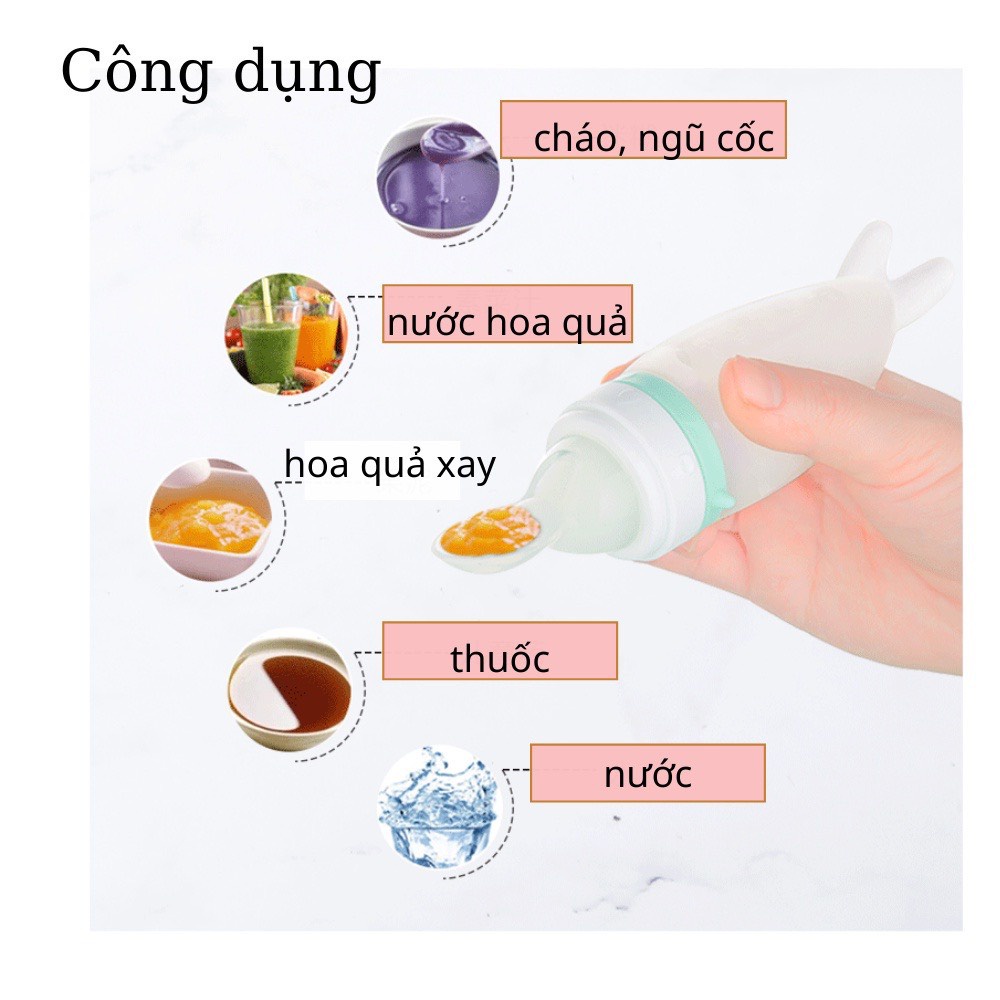 Bình thìa ăn dặm kèm túi nhai silicone  2in1 an toàn cho bé Bunakids AD03