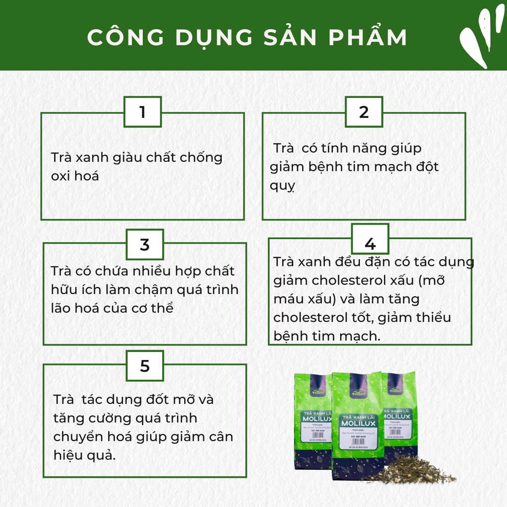 (CHÍNH HÃNG CAO CẤP) TRÀ XANH HOA NHÀI ĐẶC BIỆT MOLILUX- VINSAF THƠM DỊU HẬU NGỌT- GÓI 500gram