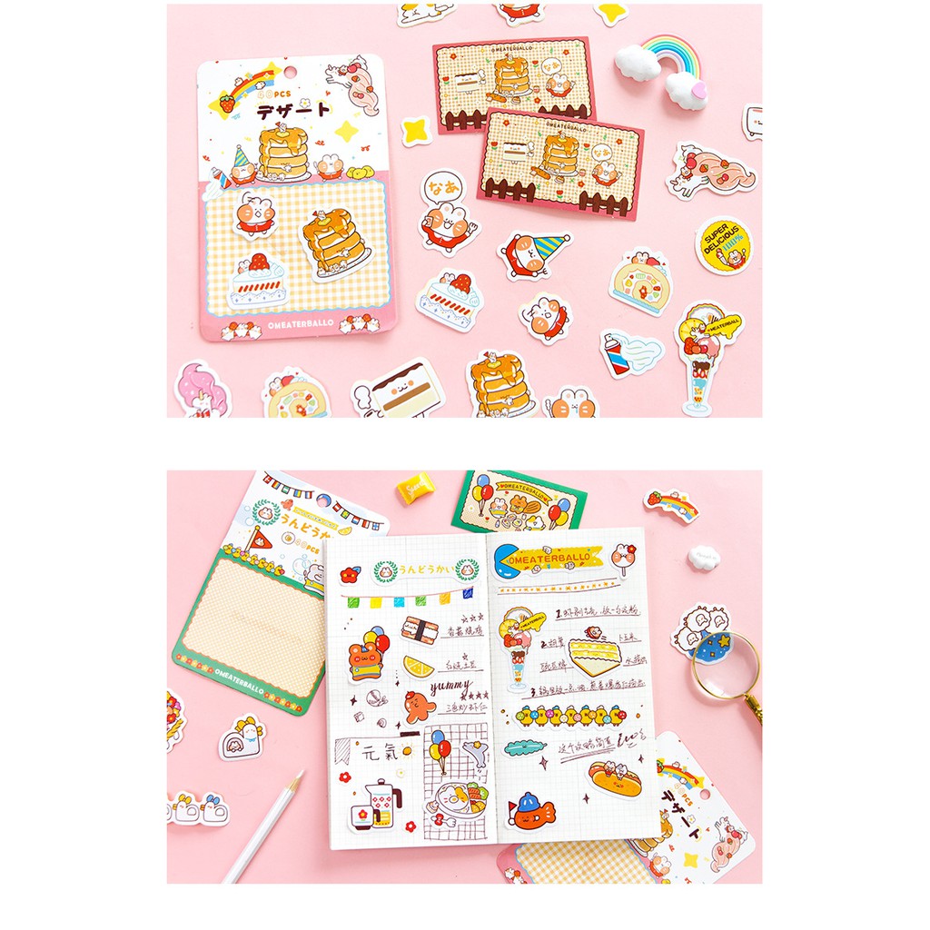 Set 40 Sticker Gấu Thỏ Cầu Vồng Meaterball Dễ Thương