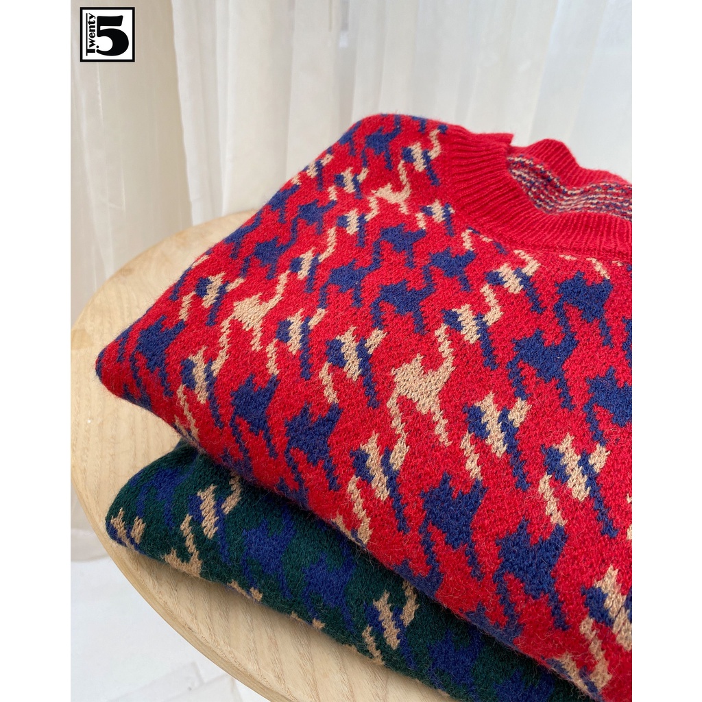 Áo len nữ sợi dệt, chất mềm, cổ tròn, họa tiết thổ cẩm Twentyfive 3545 | BigBuy360 - bigbuy360.vn
