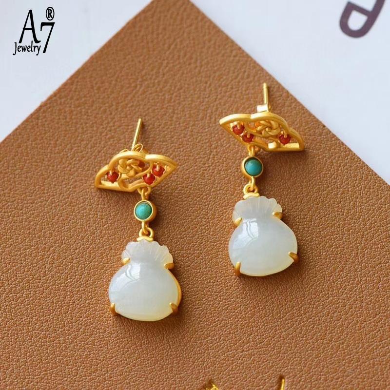 Bông Tai Bạc A7 S925 Đính Đá Ngọc Lam Đỏ/Đỏ