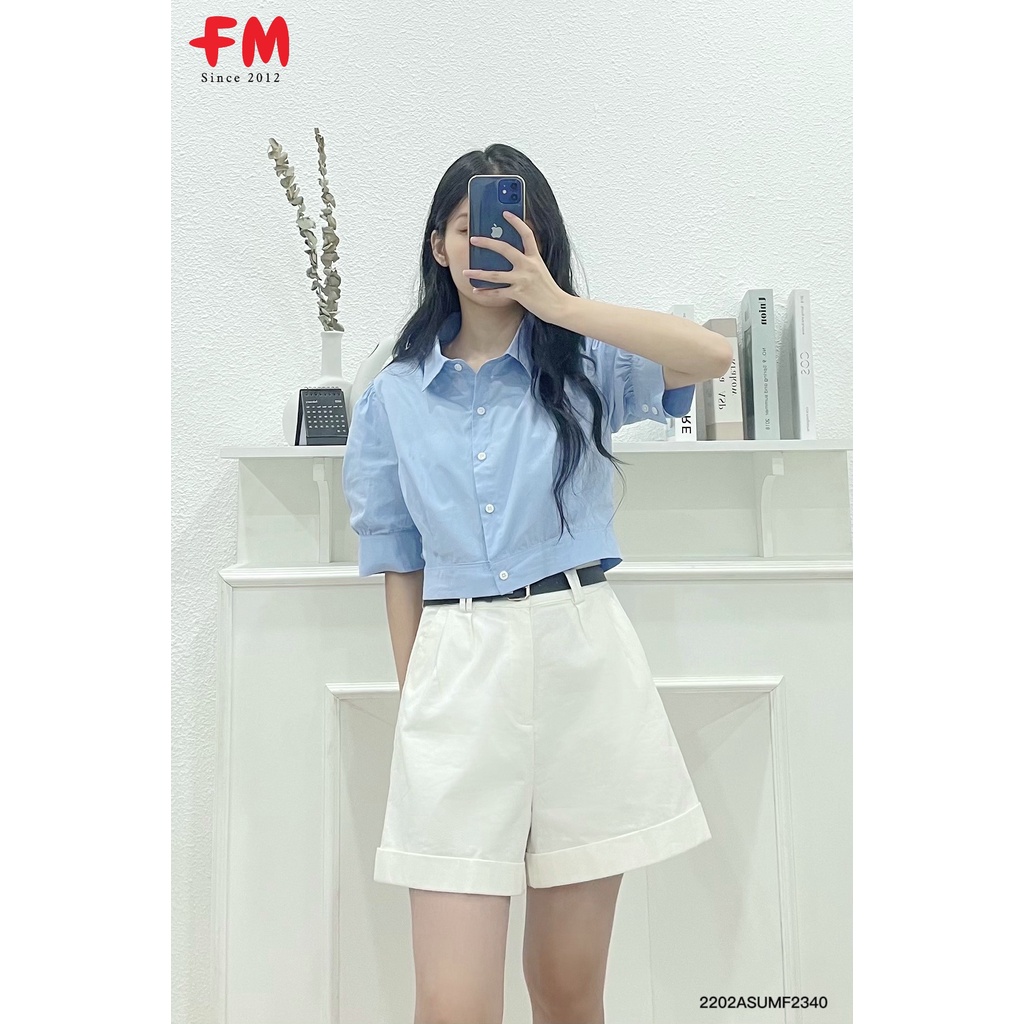 Áo kiểu nữ FM Style cổ tròn gài nút dáng crop cá tính, năng động I Fm Style Online 220223404