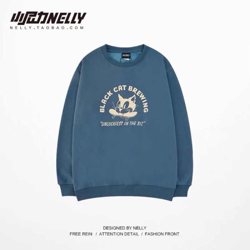 Áo sweater nelly heybig nỉ lót lông sale (có sẵn) Black cat | BigBuy360 - bigbuy360.vn