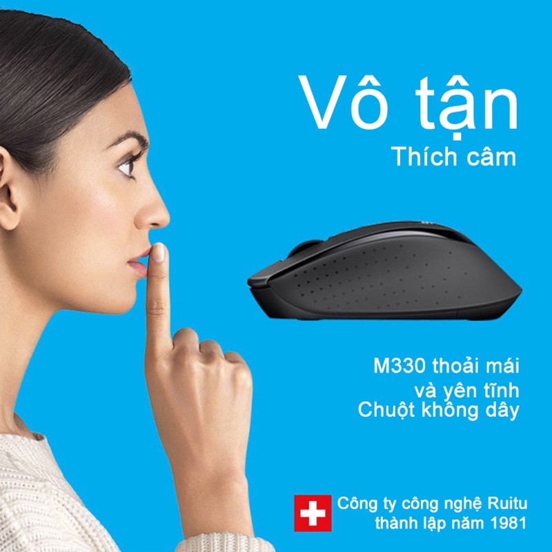 Chuột không dây Logitech M330 Silent Plus - Không có tiếng click khi sử dụng, Chuột công thái học-LJM300