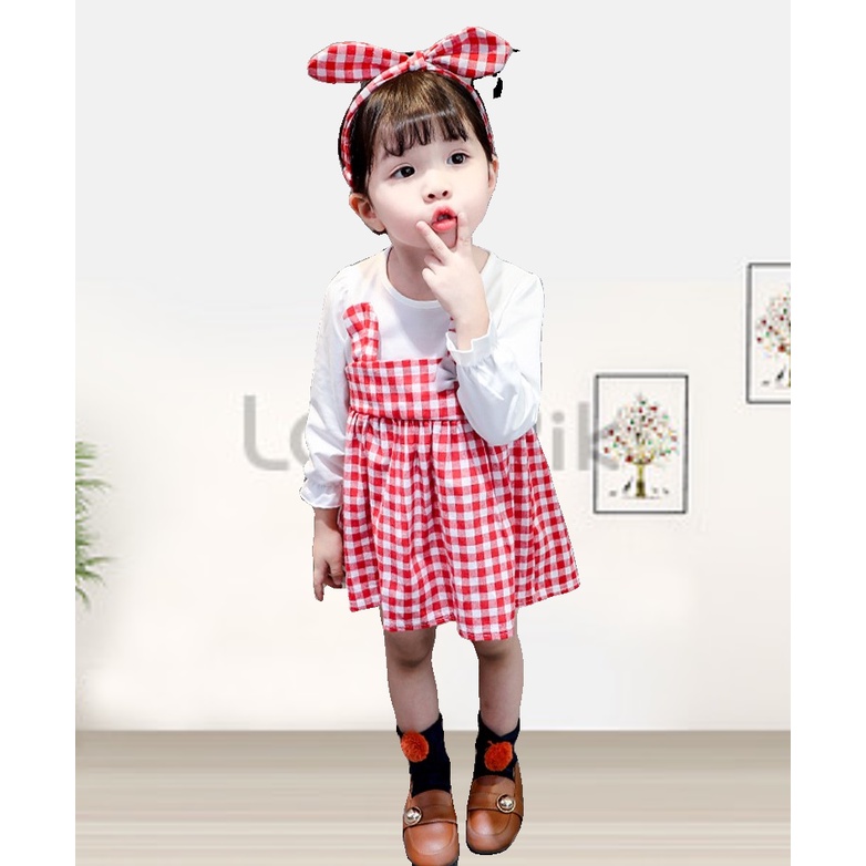 Váy thu đông bé gái họa tiết kẻ caro tai thỏ kèm xinh xắn dành cho bé 1-3 tuổi VT01