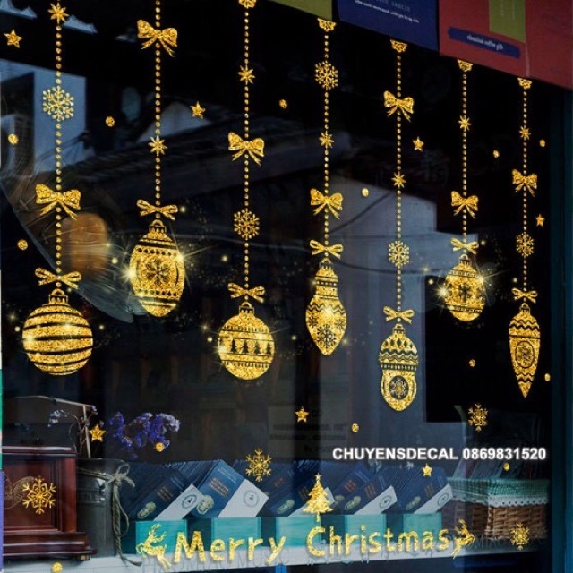 Decal dán tường Noel - Rèm Châu hiện địa Nhũ kim tuyến