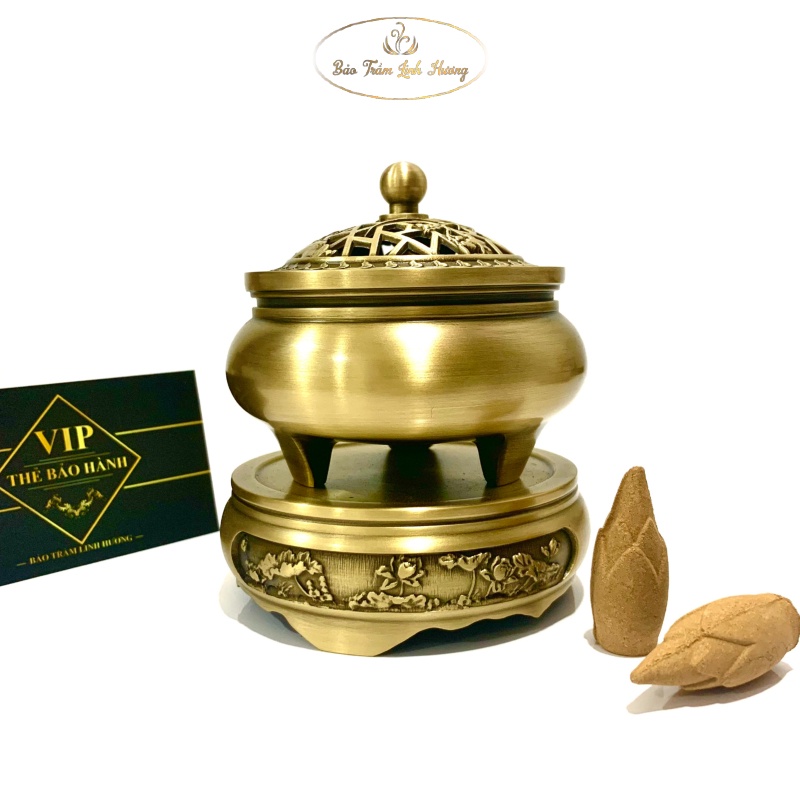 Lư Đồng Xông Nụ Trầm - BẢO TRẦM LINH HƯƠNG Đỉnh Đốt Nhang Đồng Đúc Nguyên Khối Đồ Thờ Cúng Phong Thủy - Quà Tặng