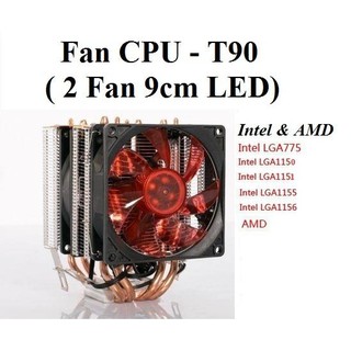 LT012 Fan Tản Nhiệt CPU T90 2 Fan Led Đỏ 9cm
