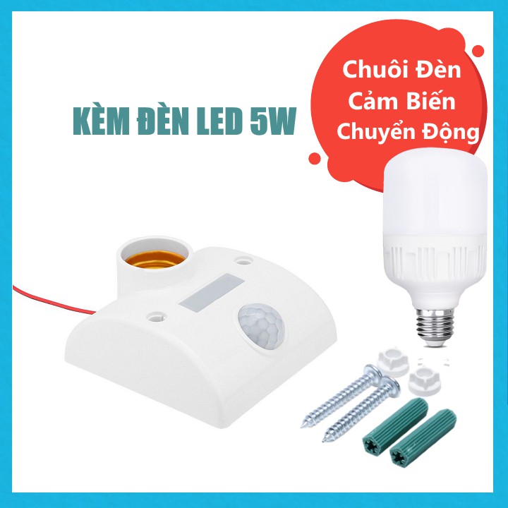 Chuôi đèn cảm biến chuyển động+ Bóng đèn Trụ 5W ánh sáng trắng