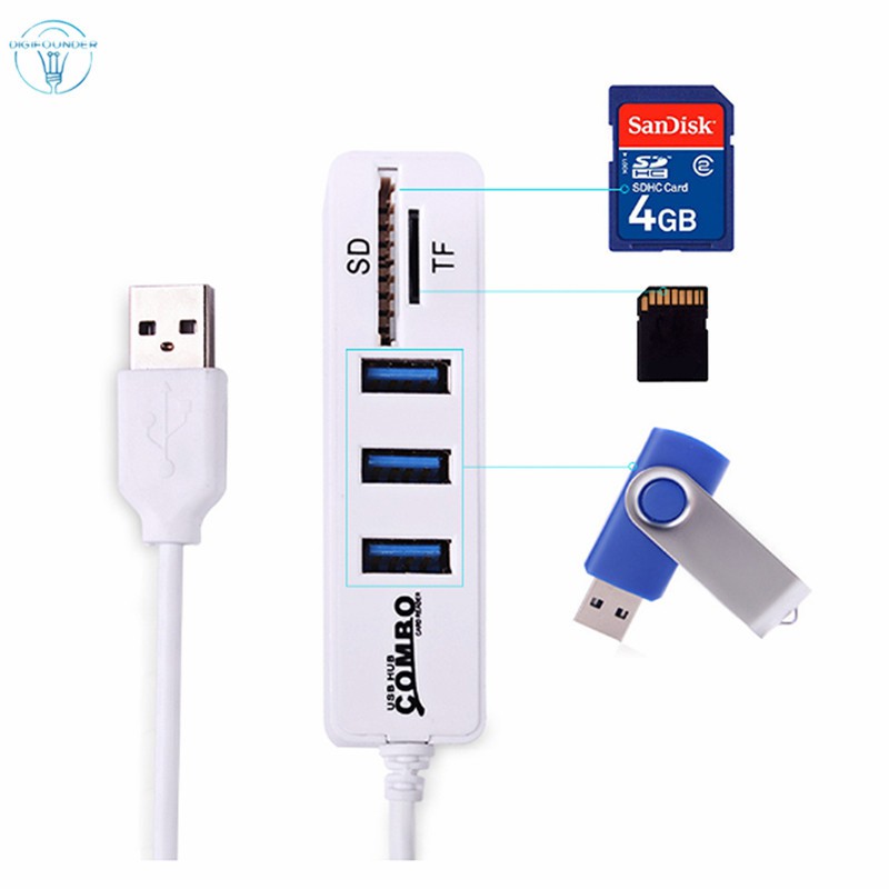 DG 3 Ports High Speed USB 2.0 Hub Splitter Multi USB Combo 2 in 1 SD/TF Card Reader for PC