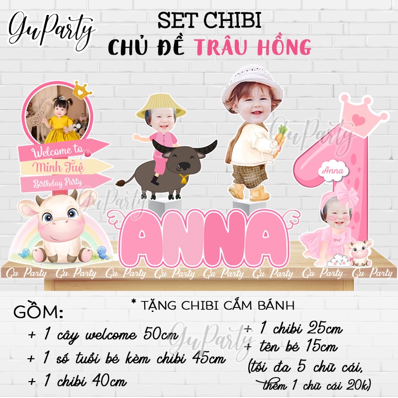 Set Chibi Tuổi Trâu Trang Trí Thôi Nôi Cho Bé Trai Bé Gái