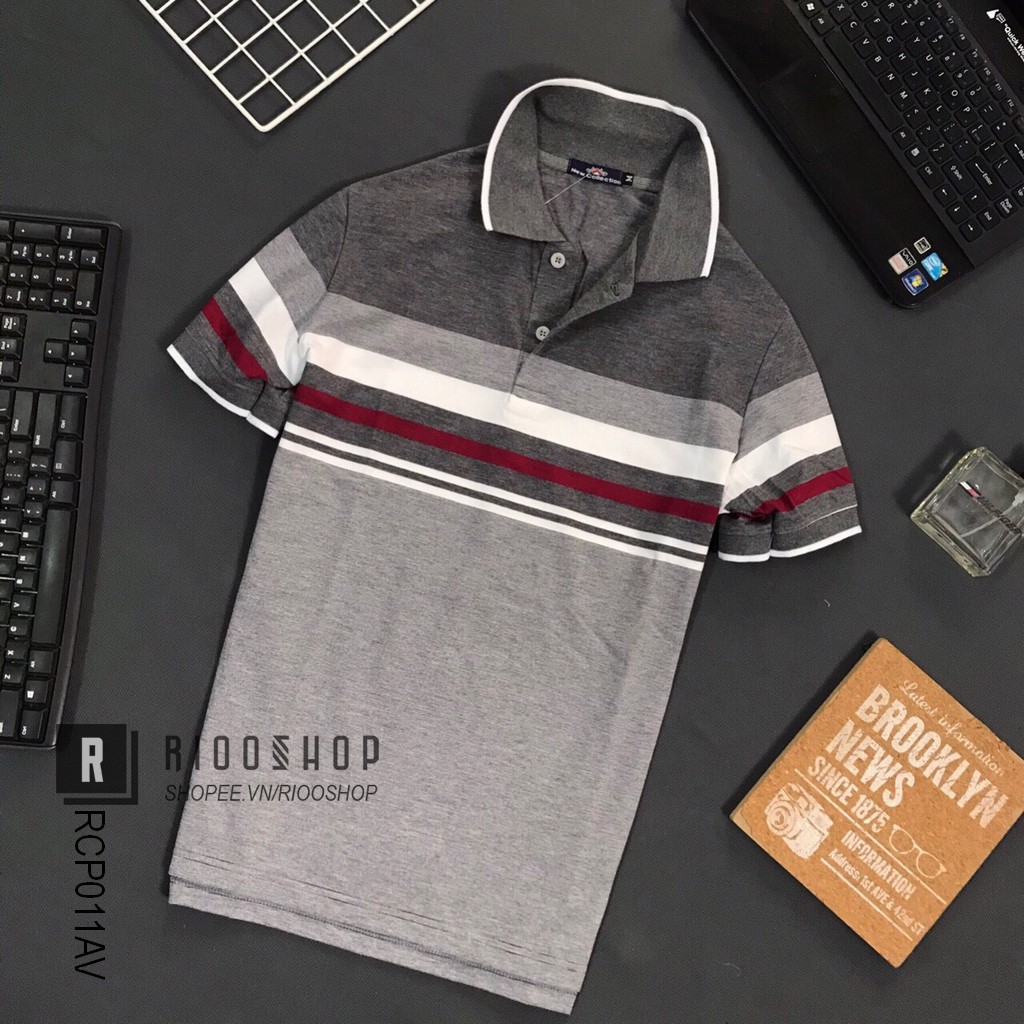 Áo polo nam sọc ngang form rộng chất cotton dày mịn NEW cực đẹp RCP011AV - áo thun nam trung niên Riooshop | BigBuy360 - bigbuy360.vn