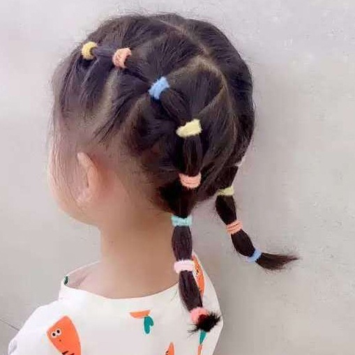 Set 100 Dây Chun Buộc Tóc 2.5CM Nhiều Màu Dành Cho Bé Gái