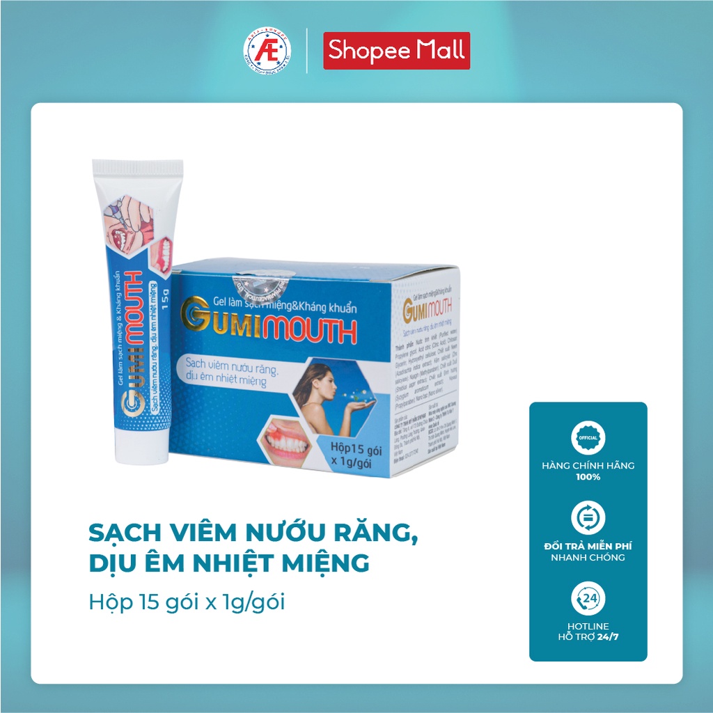 Gumimouth sạch viêm lợi, dịu êm nhiệt miệng tuýp 15g và hộp 15 gói