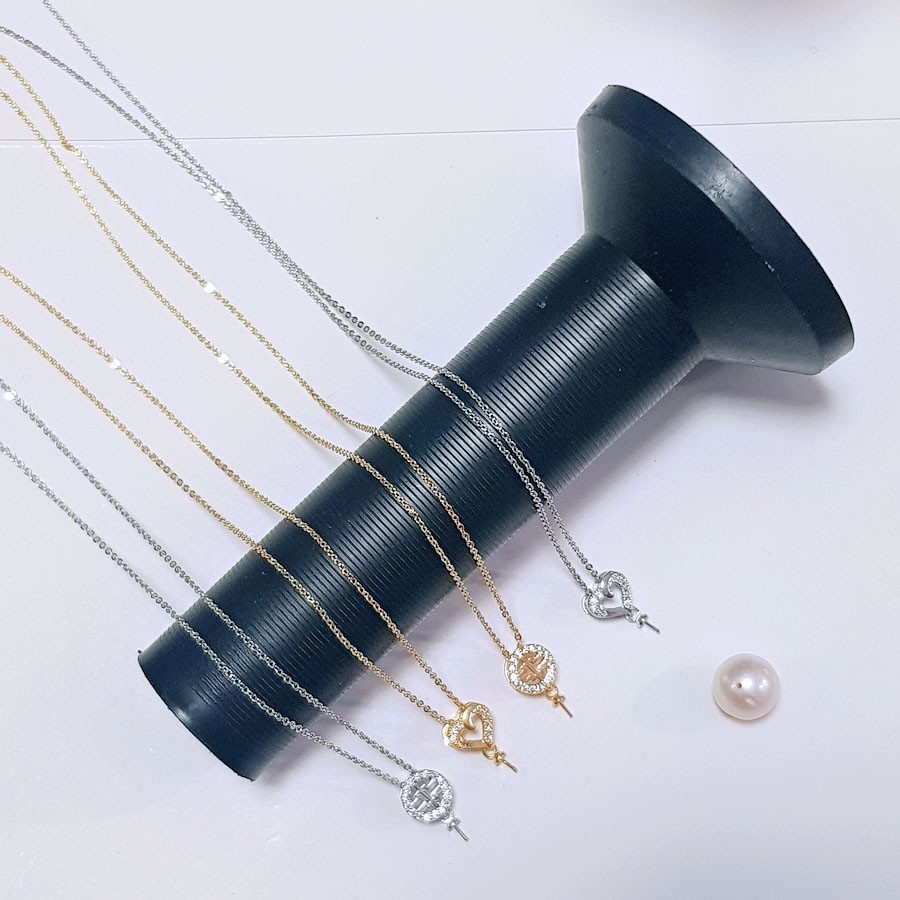 [D12C] Phụ kiện trang sức (DIY) - Dây chuyền mặt khay trống đính hạt nạm đá lấp lánh