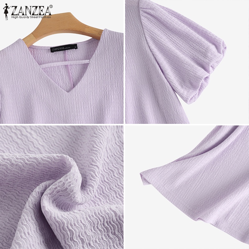 Áo ZANZEA tay phồng cổ chữ V thời trang dành cho nữ