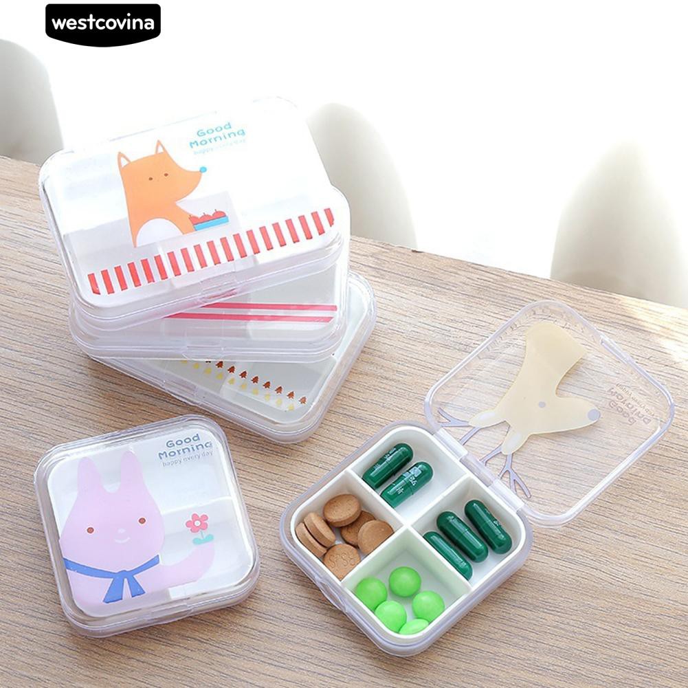 Hộp Đựng Thuốc 4 / 6 Ngăn In Hình Hoạt Hình Dễ Thương