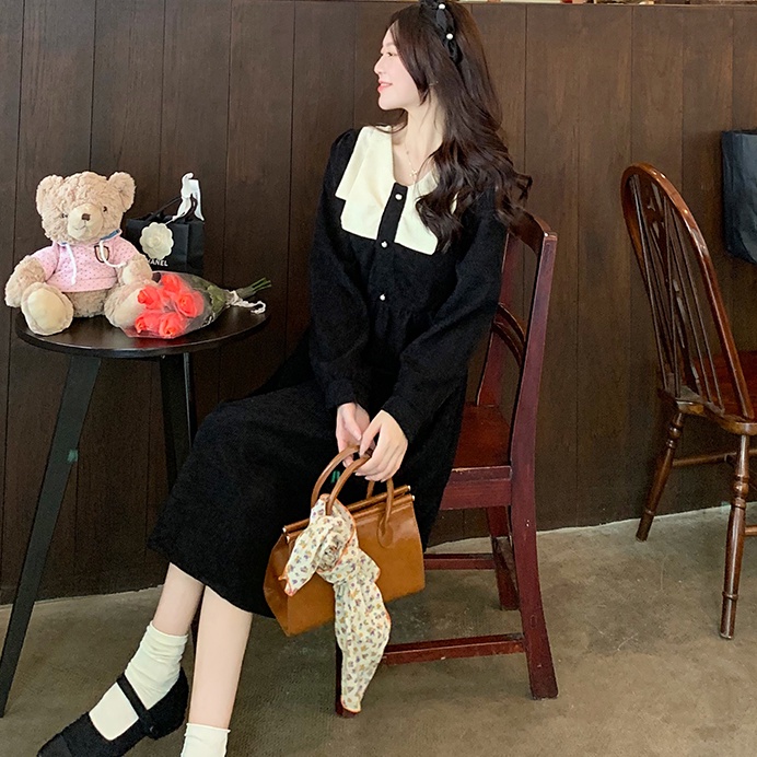 Đầm Nhung Dài Tay Màu Trơn Thiết Kế Mới Xinh Xắn Thời Trang Dành Cho Nữ