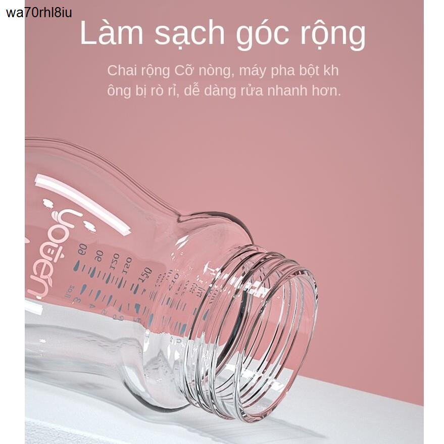 bình sữa cho béBình sữa thủy tinh miệng rộng có núm silicone cho trẻ em 0-6 tháng