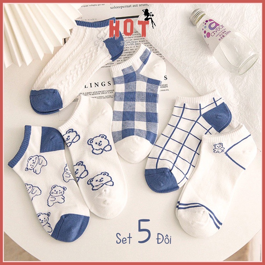 Tất nữ cổ ngắn, set vớ phong cách Hàn Quốc chất liệu cotton co giãn 4 chiều - Hot Store