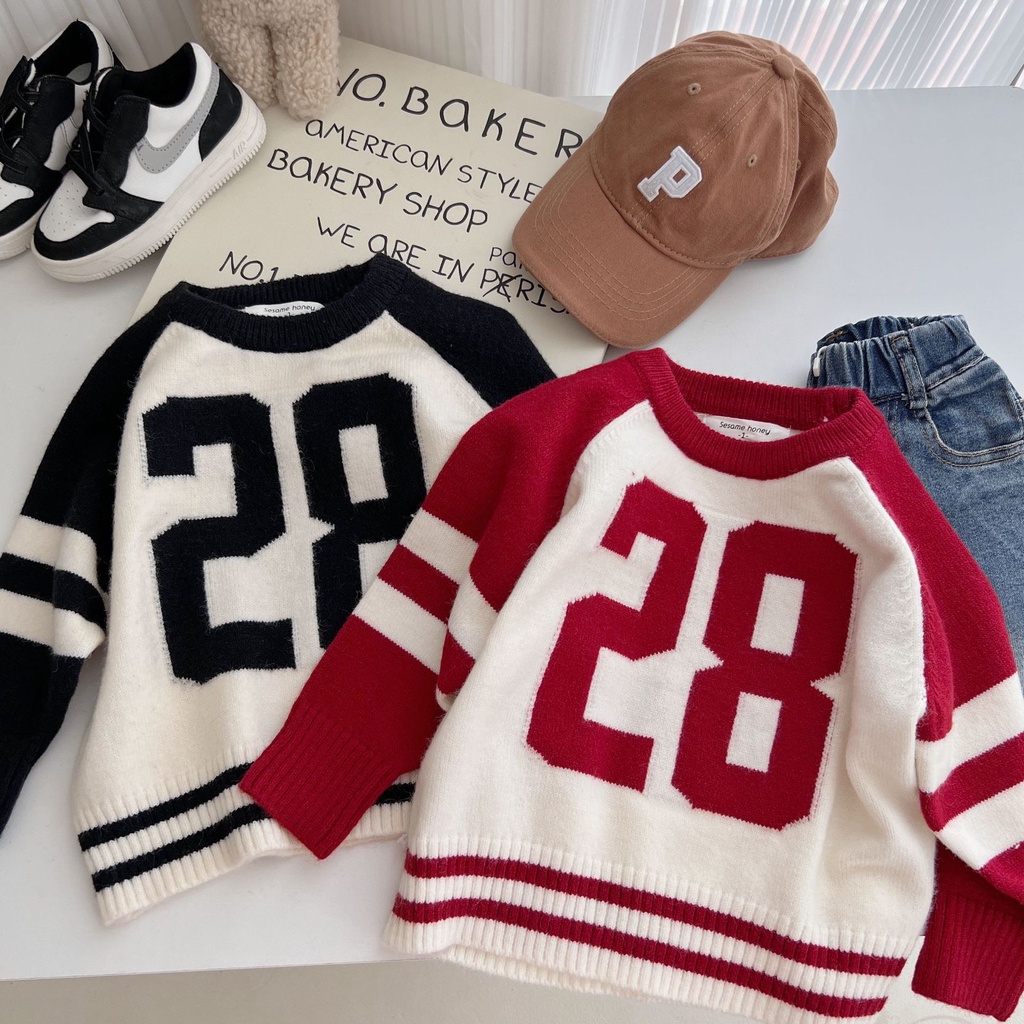 Áo len dài tay số 28 viền sọc thời trang cho bé A859 [FORM NHỎ 0.5 SIZE]