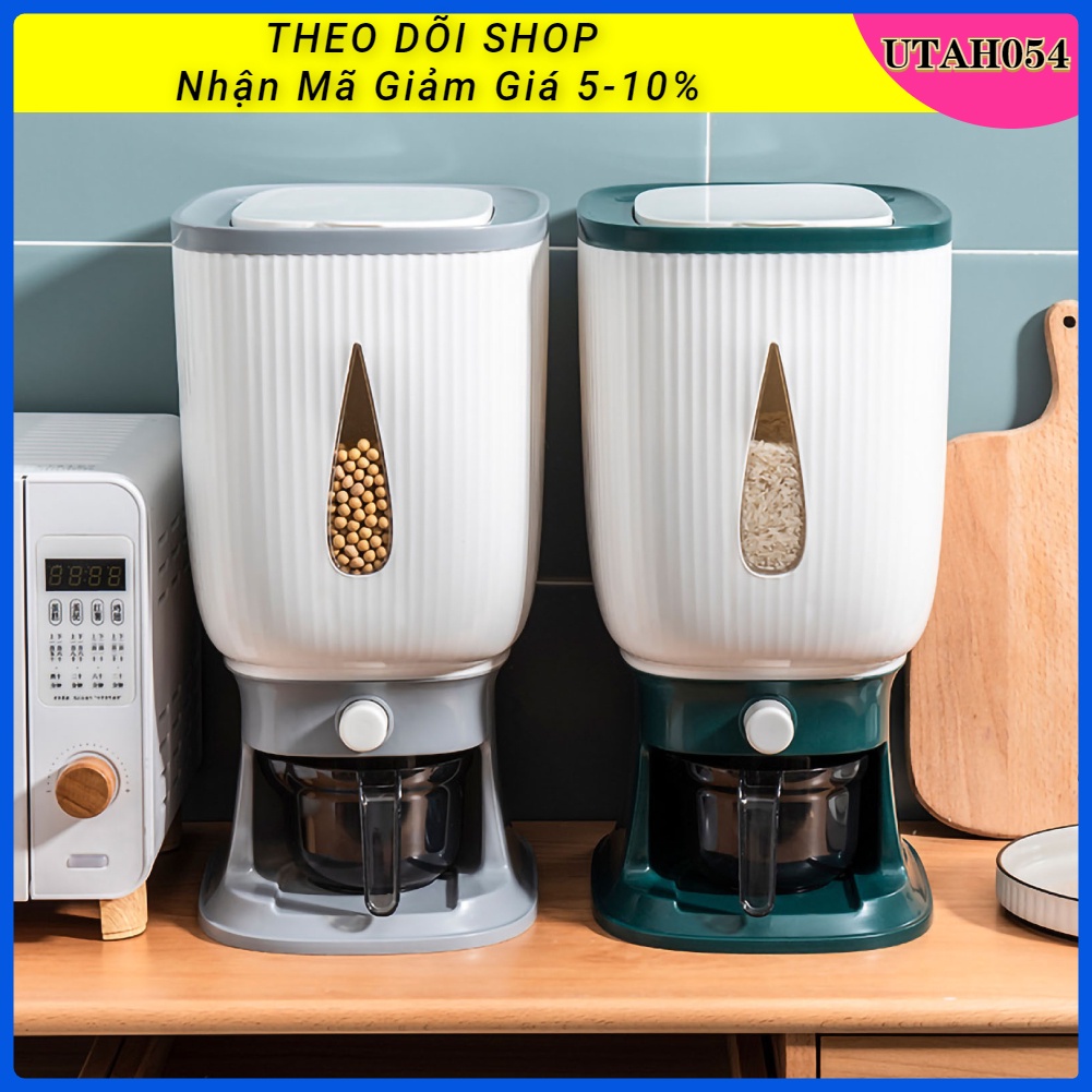 🌈Hàng Sẵn Thùng đựng gạo thông minh dung tích 10kg Máy phân phối gạo gia đình chứa ngũ cốc thực phẩm tự động hồi lưu【Utah054】