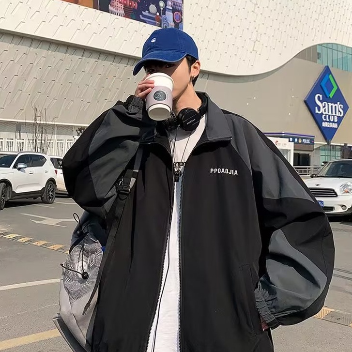 Áo Khoác Hai lớp Áo Khoác Bomber Dáng Rộng In Họa Tiết Đơn Giản Thời Trang Hàn Quốc Cho Nam Nữ