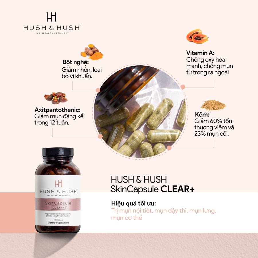 Viên uống Image Skincare Hush &amp; Hush Skincapsule Clear+ 60 viên - AJA'S SKINLAB