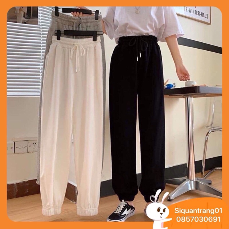 Quần Jogger Nữ Ống Rộng Unisex Bo Gấu Chất Thun Da Cá siêu đẹp