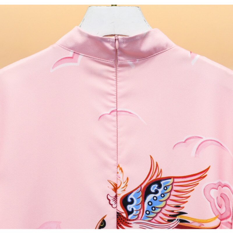 Đầm sườn xám in họa tiết hình chim phượng hoàng kích thước M-4XL phong cách cổ điển Trung Quốc
