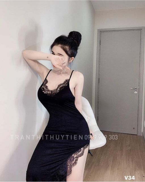 Đầm maxi 2 dây viền ren