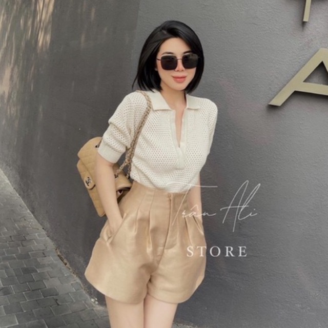 Áo polo len lỗ trắng cộc tay cổ bẻ siêu đẹp su hxt ln om ql pl yy lina cd yy hv om
