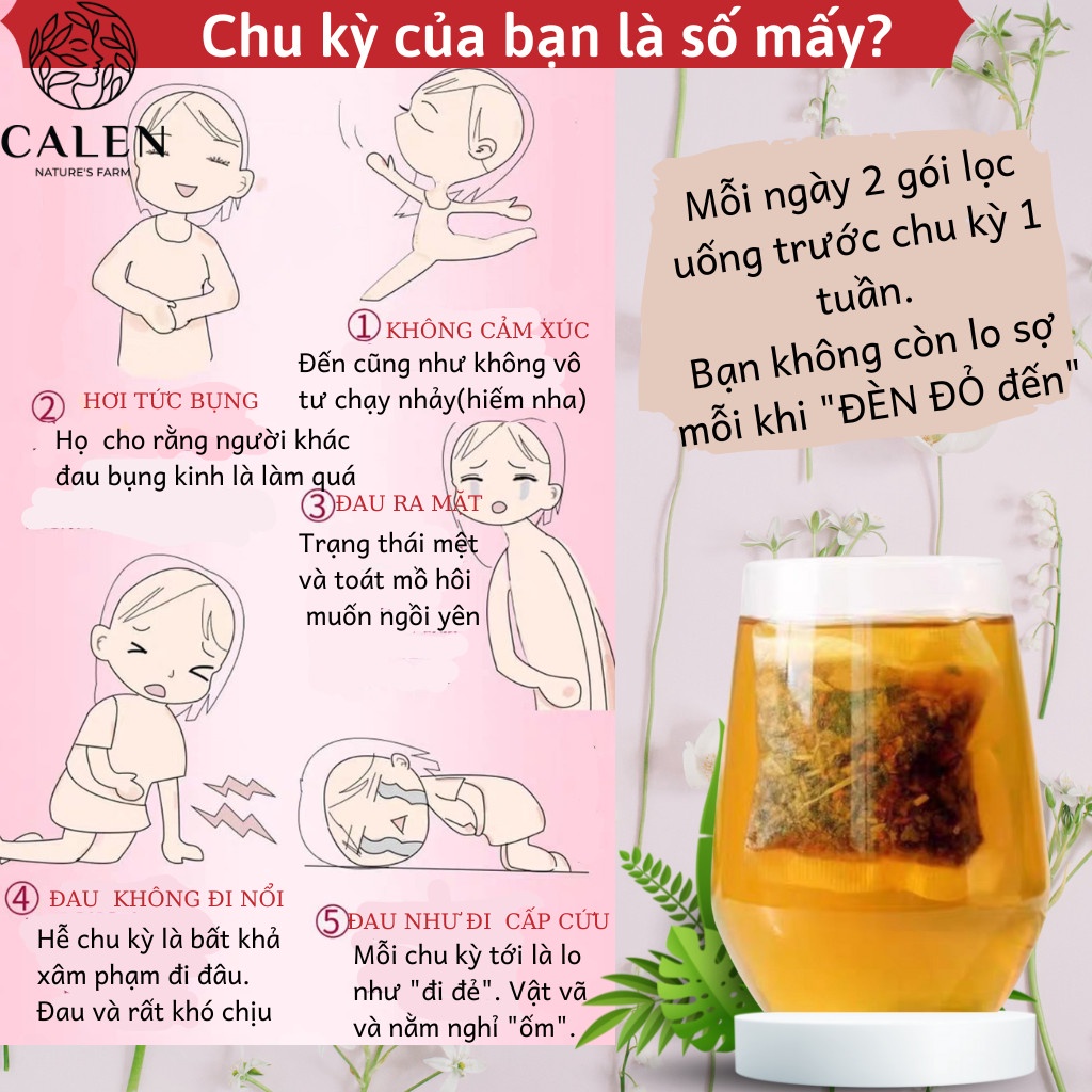 Trà Ích Mẫu điều hòa kinh nguyệt, trà giảm đau bụng kinh, cân bằng nội tiết tố nữ Calen Nature's Farm