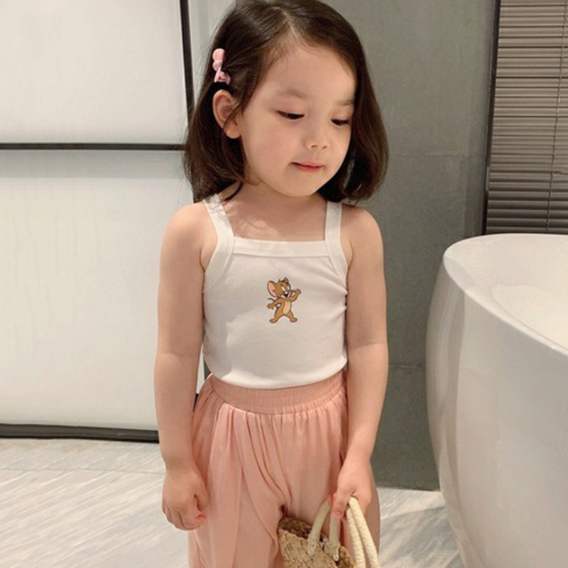 Áo hai dây in họa tiết hoạt hình nhiều màu sắc thời trang mùa hè xinh xắn cho bé gái