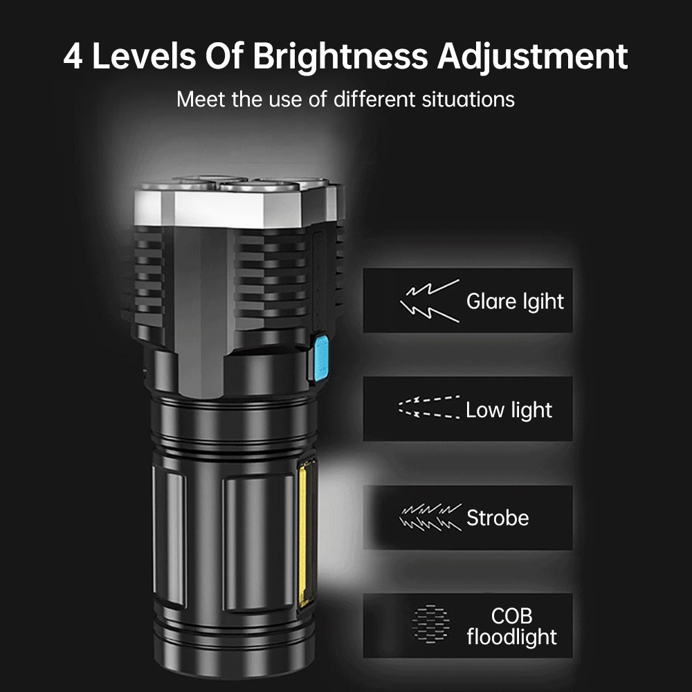 Đèn Pin 4 Bóng LED Mini Công Suất Cao Có Cổng Sạc USB