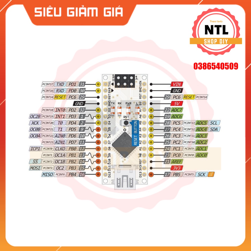 Kit bo mạch lập trình vi xử lý Arduino Nano, Uno R3 vi xử lý ATmega328P giao tiếp CH340