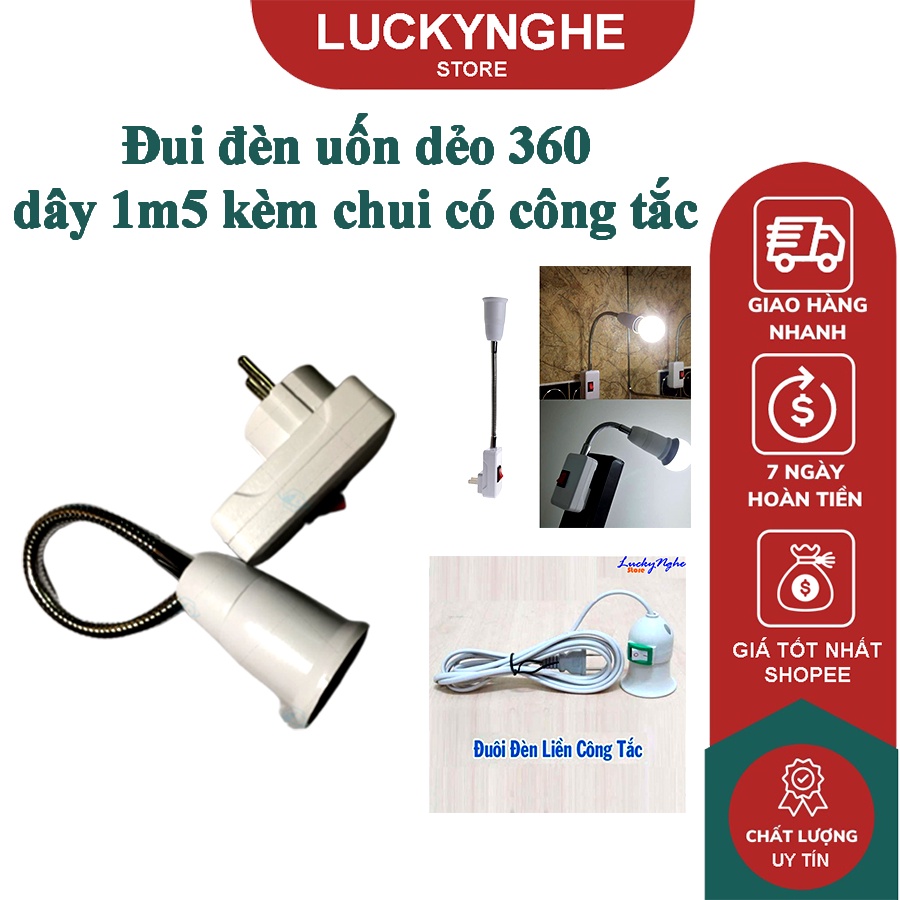 Đui đèn uốn dẻo 360 độ có công tắc 30cm chịu nhiệt tốt dùng cho bóng đèn điện cắm trực tiếp vào ổ cắm