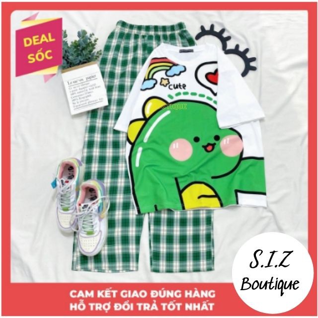 Set Đồ Bộ Nữ Quần Caro Kate Ống Rộng NHIỀU MẪU 02 * Đồ Bộ Hoạt Hình Freesize S.I.Z Fashion