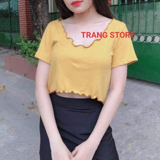 áo croptop cuốn biên cổ tim