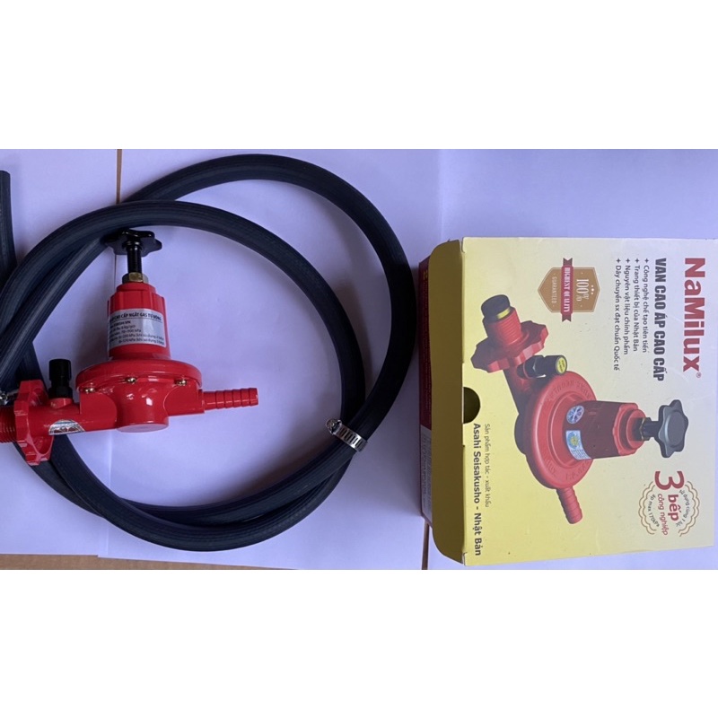 Van gas điều áp bếp công nghiệp NaMilux NA 538SH VN 3 bếp và dây công nghiệp Hàn Quốc siêu bền