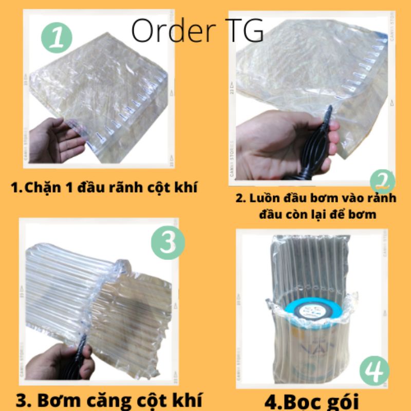 Size 25cm - 50m Cột Khí Bọc Gói Hàng Nilon Siêu Dày Chống Va Đập Quăng Quật Đè Nén [ Tặng kèm bơm đơn từ 100m ]