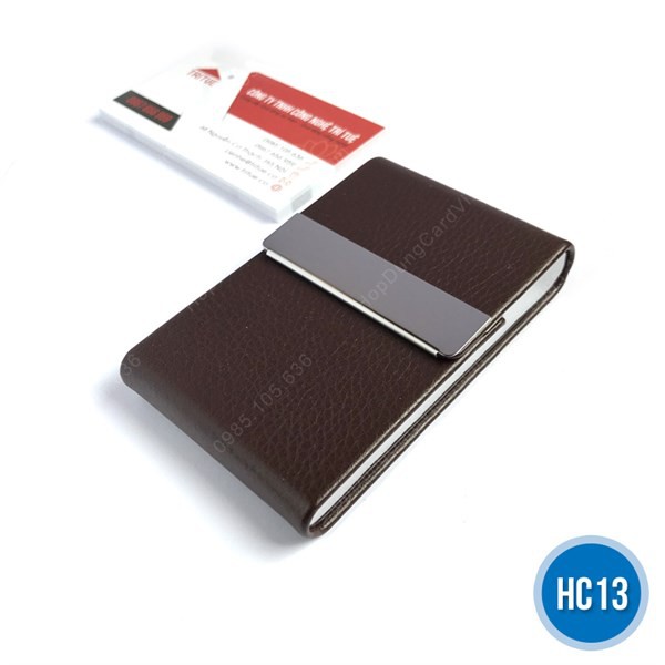 Hộp name card cao cấp da PU HC13 nâu sang trọng cho nam