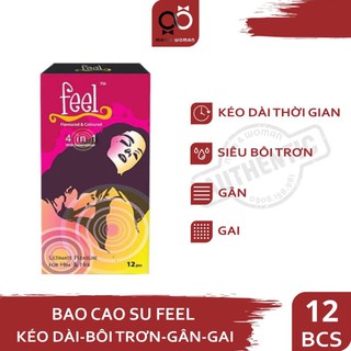 Bao cao su FEEL 4 IN 1 Siêu mỏng Gân Gai Kéo dài thời gian Hộp 12 cái