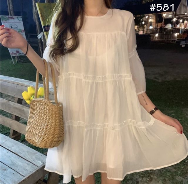 Đầm babydoll trắng tiểu thư (có ảnh thật) | BigBuy360 - bigbuy360.vn