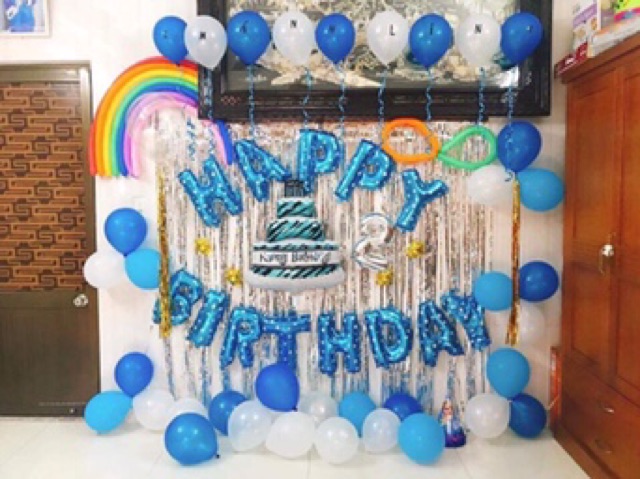 Bóng bay trang trí sinh nhật bóng Happybirthday kèm 50 bong bóng (tặng bơm và keo)