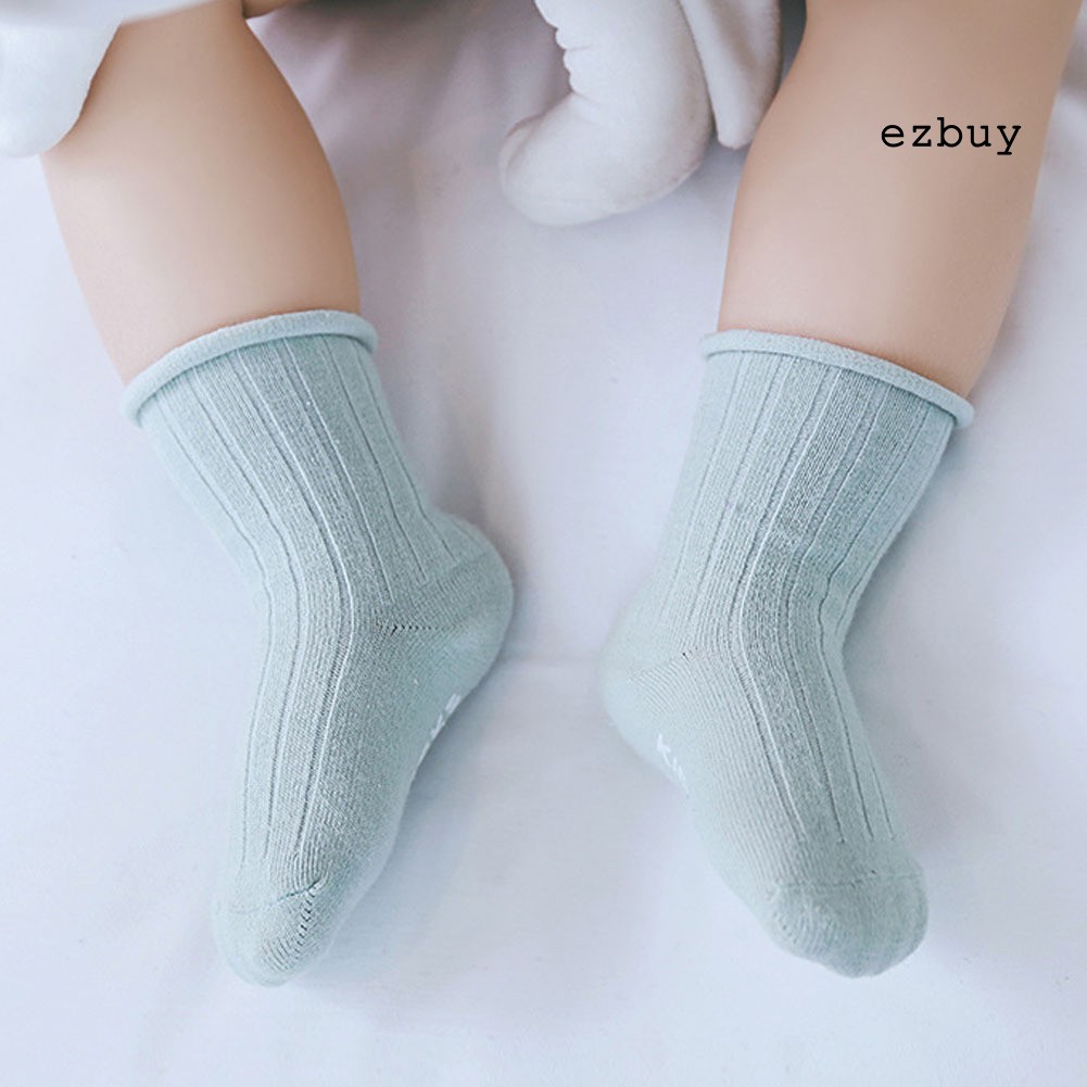 Bộ 3 Đôi Tất Bằng Cotton Màu Trơn Thoáng Khí Chống Trượt Cho Bé