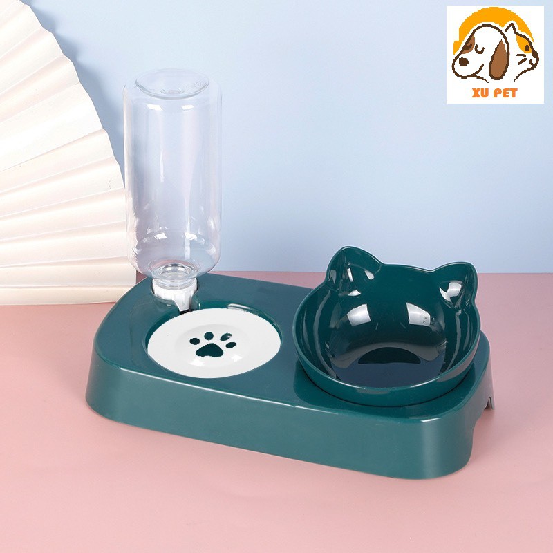 [Mã 252FMCGSALE giảm 8% tối đa 100k đơn 500K] Bát Ăn Đôi Tai Mèo Kèm Bình Nước Dâng Tự Động Cho Chó Mèo