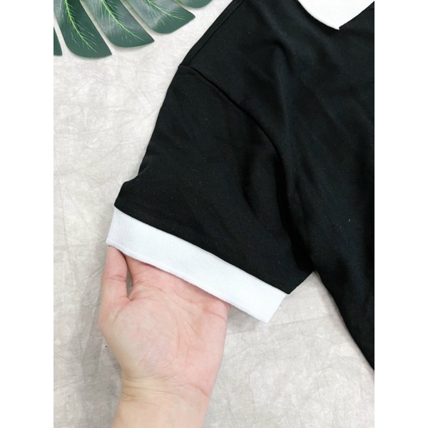 |ẢNH THẬT| ÁO POLO M L B ĐEN TRẮNG LOGO THÊU