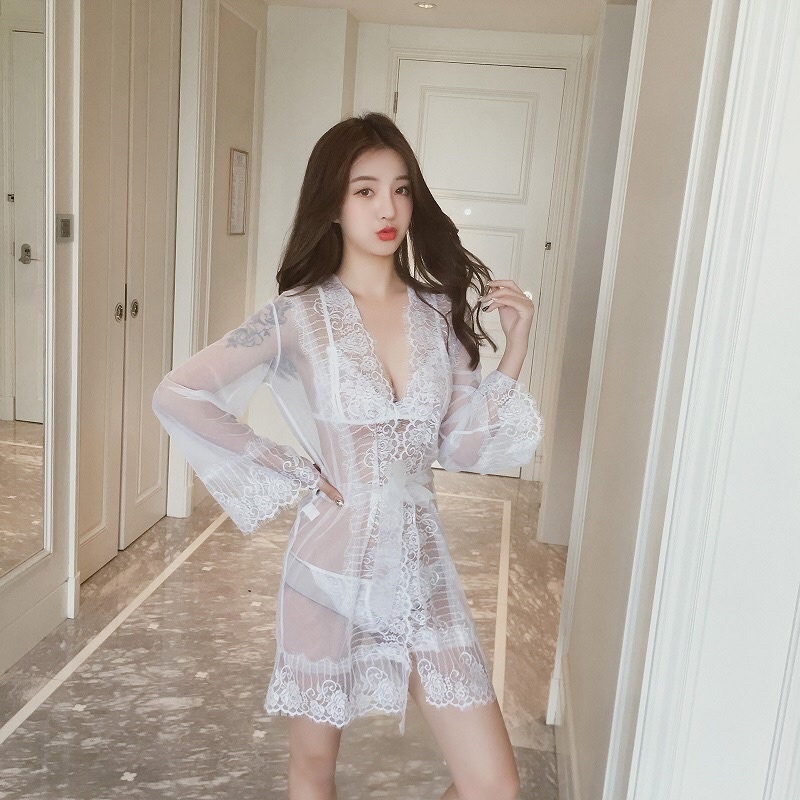 Áo Choàng Xuyên Thấu + Bộ Đồ Lót Quyến Rũ  Ngọt Ngào 1061 Sexy 💫💫💫